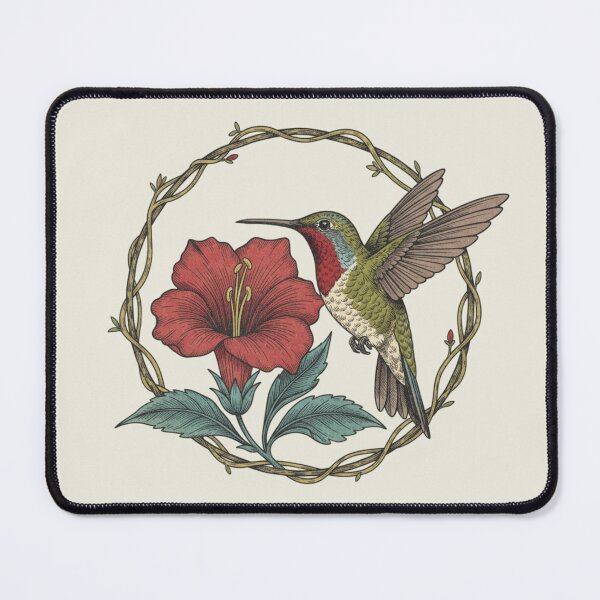Item preview, Botanical Hummingbird Red Flower Nature Design designed and sold by BirdsnStuff.