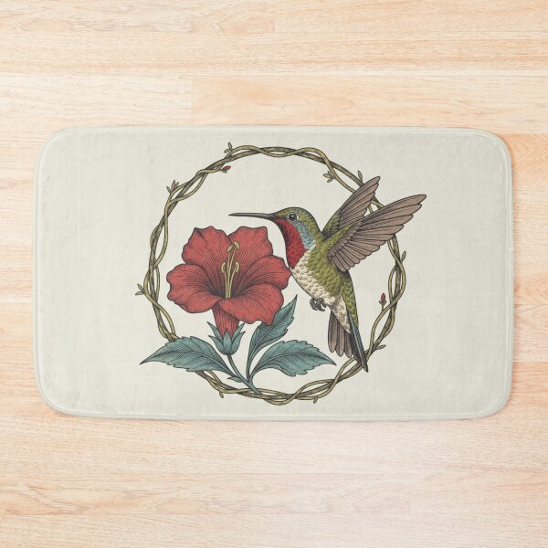 Item preview, Botanical Hummingbird Red Flower Nature Design designed and sold by BirdsnStuff.