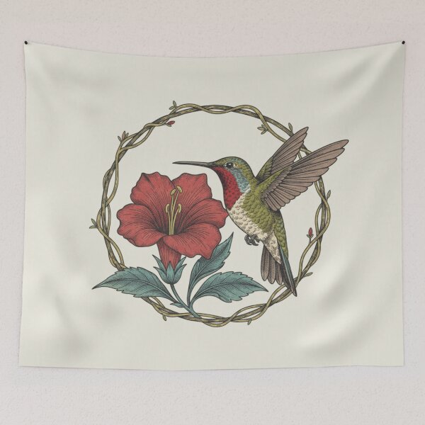 Item preview, Botanical Hummingbird Red Flower Nature Design designed and sold by BirdsnStuff.