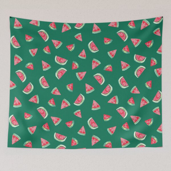 Item preview, Watercolor Watermelon Slices in Pink &Green on green designed and sold by aneladesigns.
