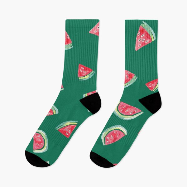 Item preview, Watercolor Watermelon Slices in Pink &Green on green designed and sold by aneladesigns.