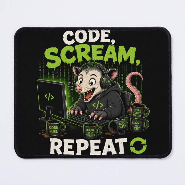 Item preview, Code Scream Repeat Funny Programmer Possum – Coding Developer Retro Tech Humor Design designed and sold by PatysArt.
