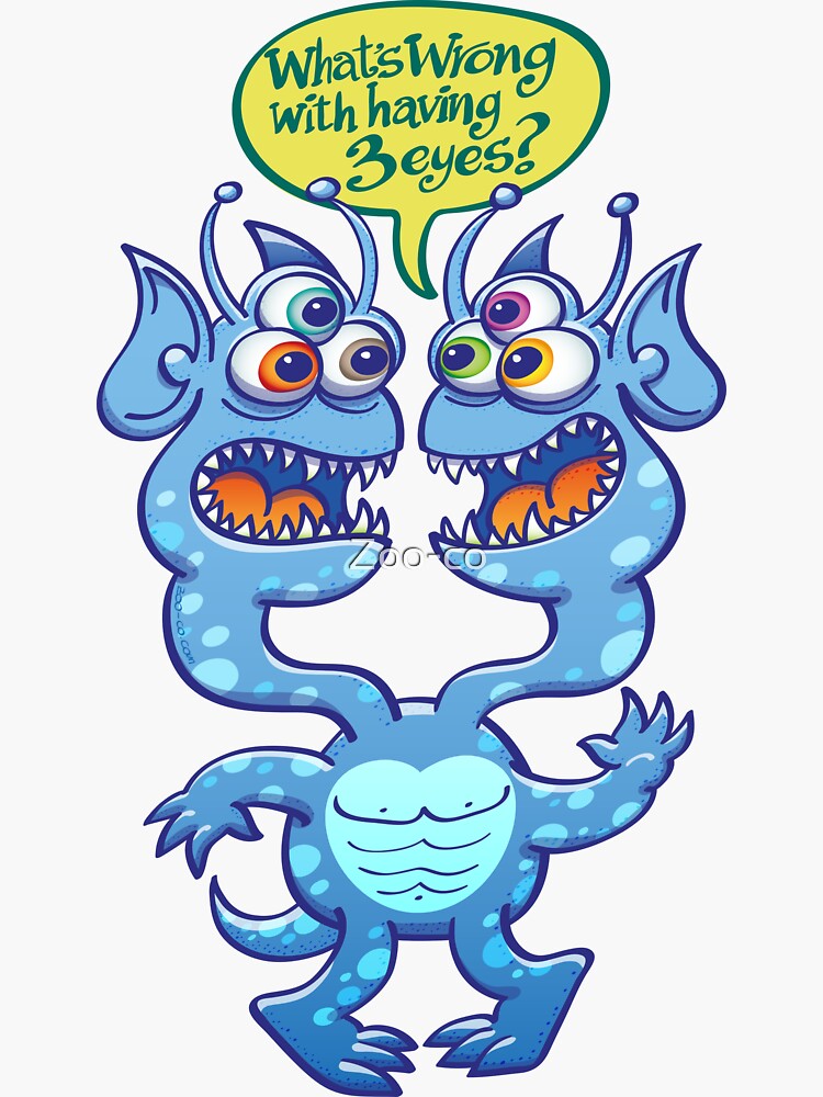 Worried two-headed alien wondering about having three eyes