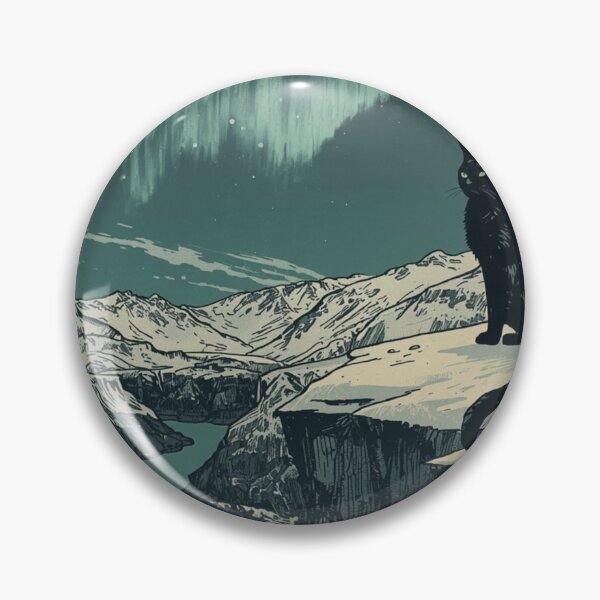Item preview, Black Cat Fjord Cliff Aurora Borealis Nordic Art designed and sold by FrostAndFang.