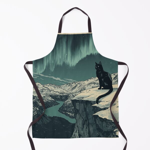 Item preview, Black Cat Fjord Cliff Aurora Borealis Nordic Art designed and sold by FrostAndFang.