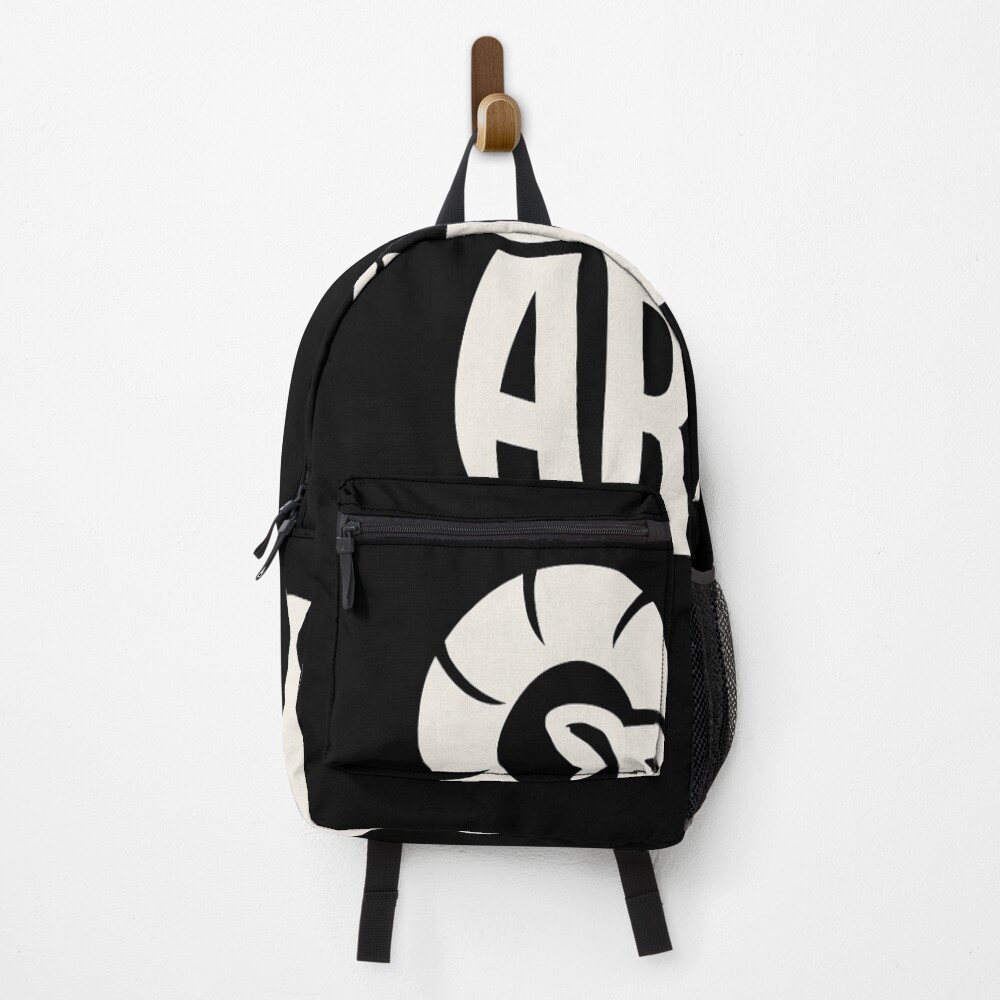 Aries Zodiac Ram Typography Symbol Art on a backpack