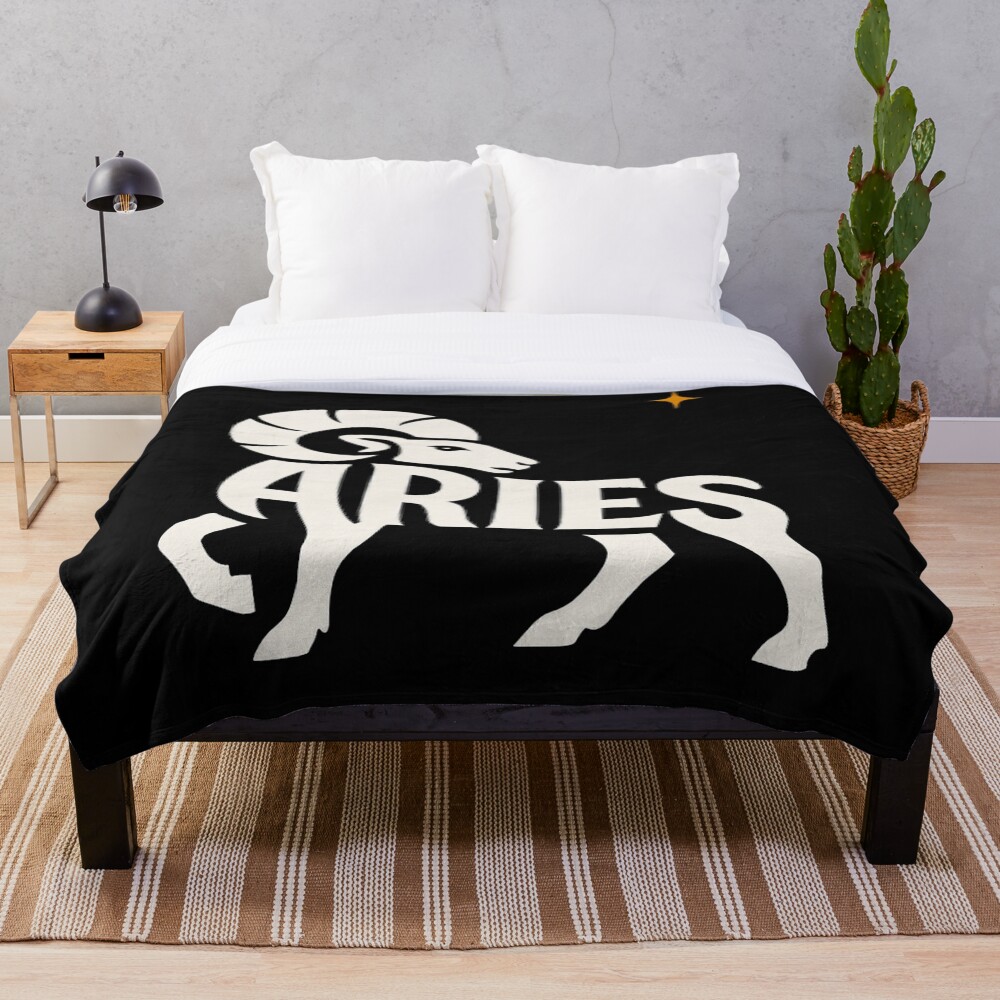 Aries Zodiac Ram Typography Symbol Art on a throw blanket