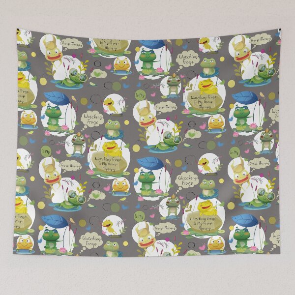 Item preview, Watching Frogs Is My Group Therapy, Funny Frog Pattern designed and sold by Vibria Pattern Studio.