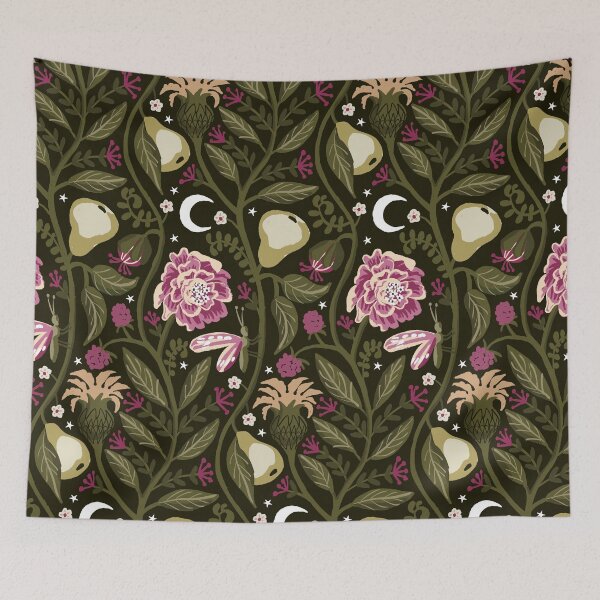 Item preview, Midnight Fruit Garden - Fuchsia and Olive Green designed and sold by kobyakov.