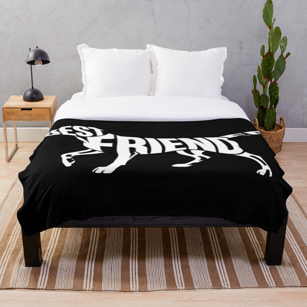Best Friend Dog Typography Silhouette Art on a throw blanket