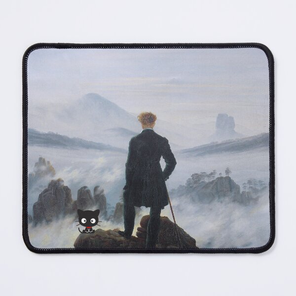 Item preview, Kawaii Black Cat in Caspar David Friedrich's Wanderer above the Sea of Fog designed and sold by DigiTora.