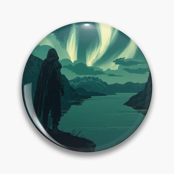 Item preview, Hooded Figure Nordic Fjord Aurora Borealis Night Art designed and sold by FrostAndFang.