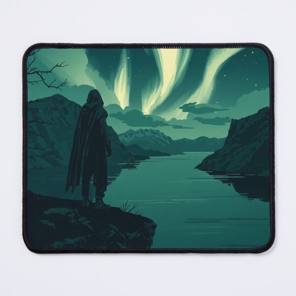 Item preview, Hooded Figure Nordic Fjord Aurora Borealis Night Art designed and sold by FrostAndFang.