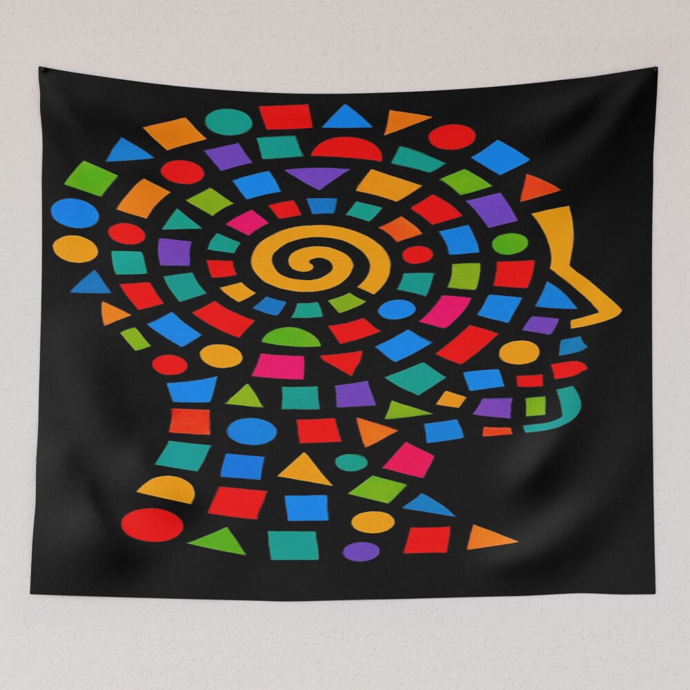 Geometric Mind Spiral Abstract Profile Art on a tapestry