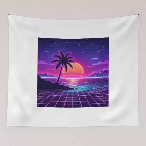 Item preview, Retro 80s Synthwave Sunset Palm Tree Neon Aesthetic Art designed and sold by ryanguas.