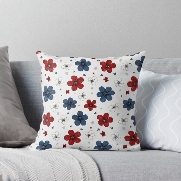 Item preview, Red and Navy Floral Pattern | Vintage Botanical Illustration Art | Classic Cottagecore Flower Design | Aesthetic Coquette Floral Print | Minimalist Red and Blue Blooms | Rustic Wildflower Botanical designed and sold by VivaFy.