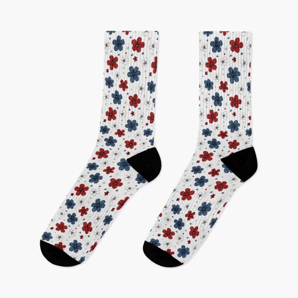 Item preview, Red and Navy Floral Pattern | Vintage Botanical Illustration Art | Classic Cottagecore Flower Design | Aesthetic Coquette Floral Print | Minimalist Red and Blue Blooms | Rustic Wildflower Botanical designed and sold by VivaFy.