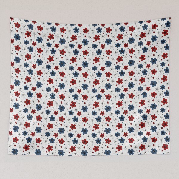 Item preview, Red and Navy Floral Pattern | Vintage Botanical Illustration Art | Classic Cottagecore Flower Design | Aesthetic Coquette Floral Print | Minimalist Red and Blue Blooms | Rustic Wildflower Botanical designed and sold by VivaFy.