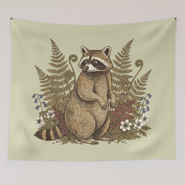 Item preview, Botanical Raccoon Forest Flora Nature Art designed and sold by BirdsnStuff.