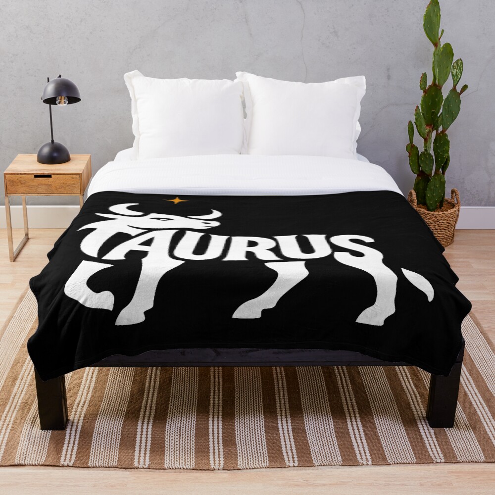 Taurus Zodiac Bull Typography Symbol Art on a throw blanket