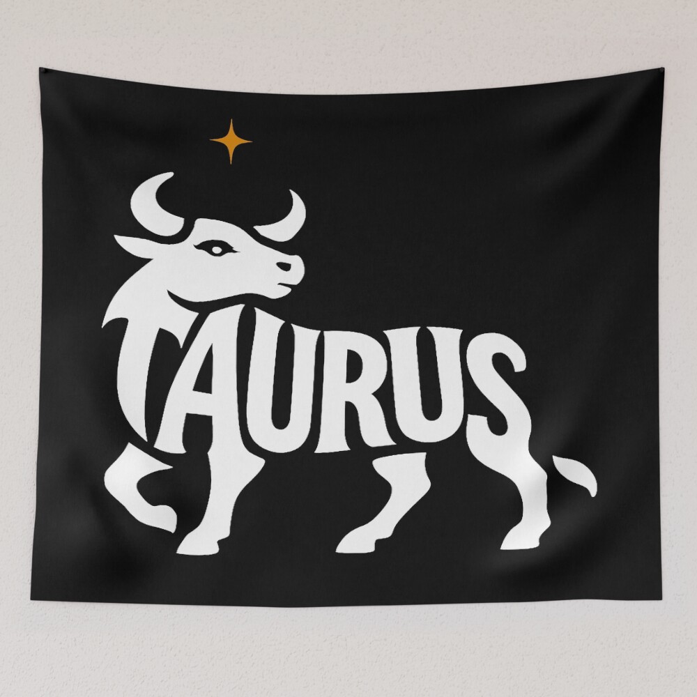 Taurus Zodiac Bull Typography Symbol Art on a tapestry