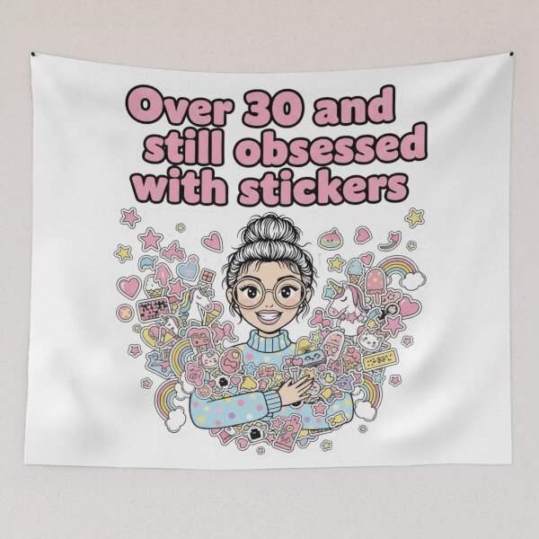 Item preview, Over 30 and Still Obsessed with Stickers - Cute Woman with Sticker Collection Vinyl Sticker designed and sold by NovaBitWalls.