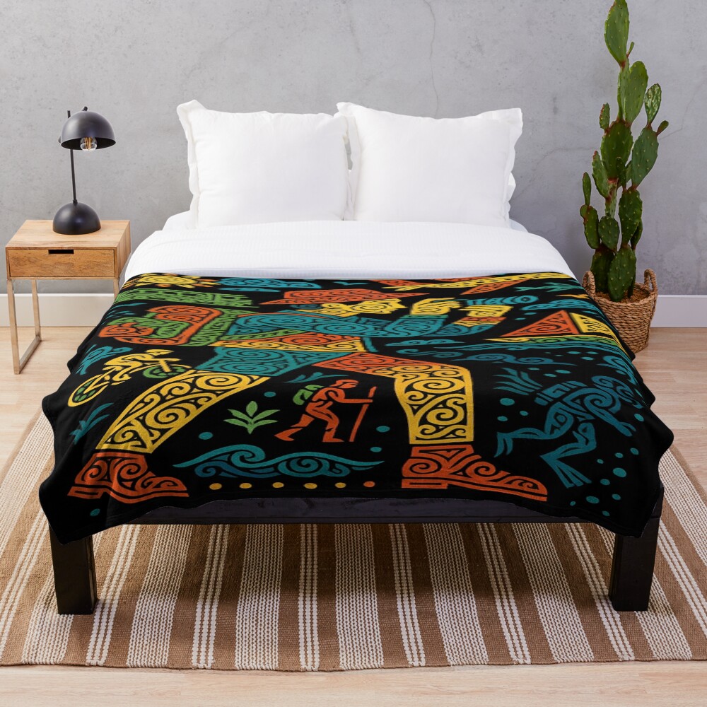 Adventure Traveler Folk Art Explorer Design on a throw blanket