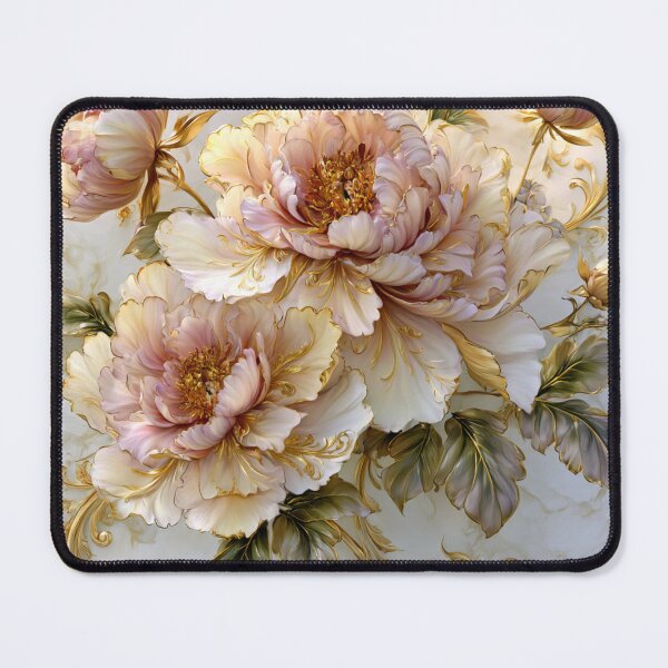 Item preview, Luxurious Cream and Blush Peonies with Golden Ornaments on Marble designed and sold by NovaBitWalls.