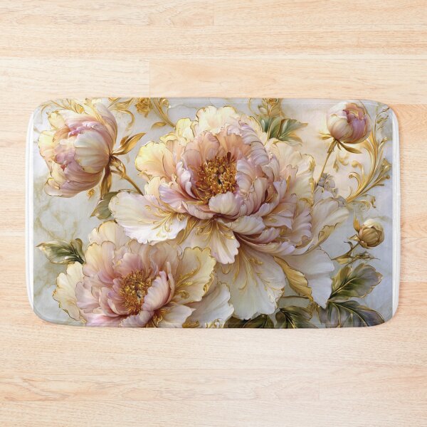 Item preview, Luxurious Cream and Blush Peonies with Golden Ornaments on Marble designed and sold by NovaBitWalls.