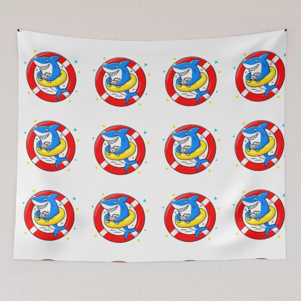Item preview, Cute Shark Gamer in Lifebuoy | Funny Summer Marine Gaming designed and sold by Felia001.