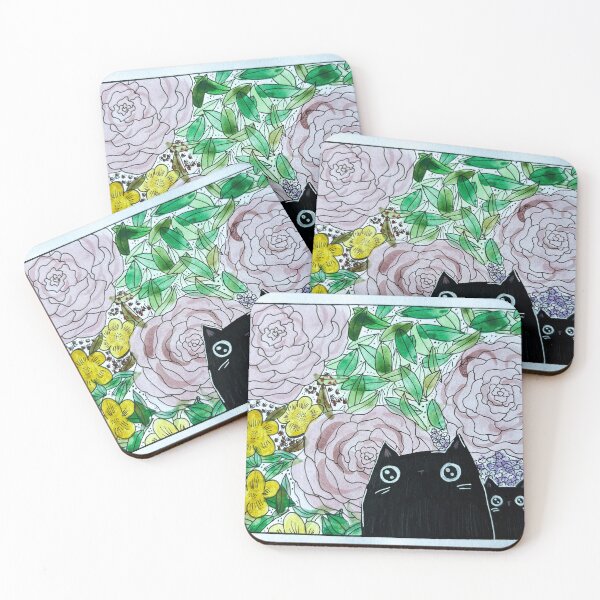 Item preview, Lost in the Roses - Two Black Cats in Florals Mixed Media - Day 122 of 365 designed and sold by BeeandKiwi.