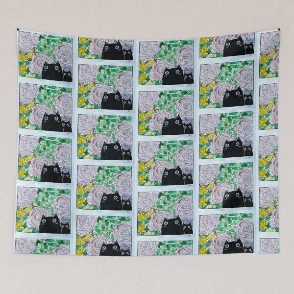 Item preview, Lost in the Roses - Two Black Cats in Florals Mixed Media - Day 122 of 365 designed and sold by BeeandKiwi.