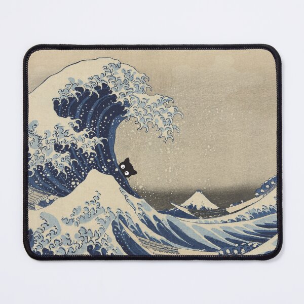 Item preview, Kawaii Black Cat in Katsushika Hokusai's Great Wave of Kanagawa designed and sold by DigiTora.