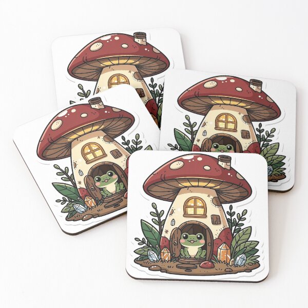 Item preview, Cute Frog Living in Mushroom House | Cottagecore Frog Home Art | Kawaii Mushroom Cottage Illustration | Goblincore Frog Nature Print designed and sold by NeonKawaiiCo.