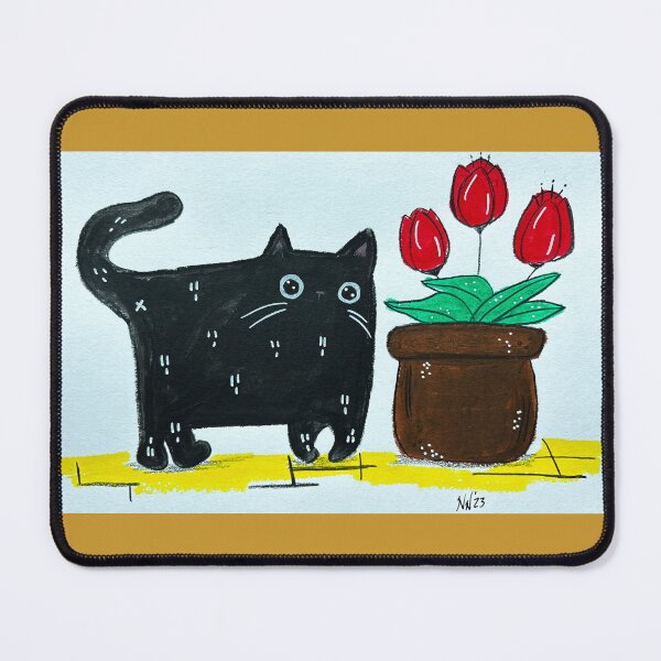 Item preview, Feline Florist - Black Cat with Red Tulips Mixed Media - Day 112 of 365 designed and sold by BeeandKiwi.