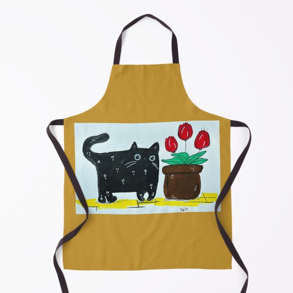 Item preview, Feline Florist - Black Cat with Red Tulips Mixed Media - Day 112 of 365 designed and sold by BeeandKiwi.