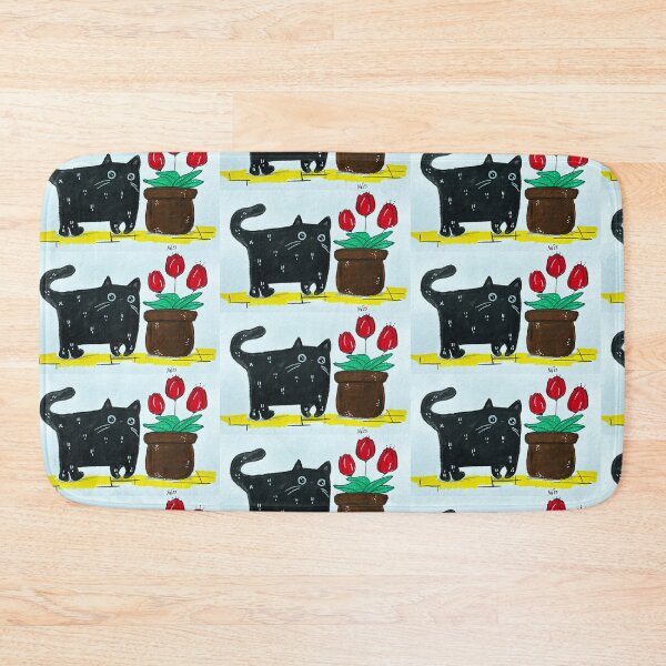 Item preview, Feline Florist - Black Cat with Red Tulips Mixed Media - Day 112 of 365 designed and sold by BeeandKiwi.