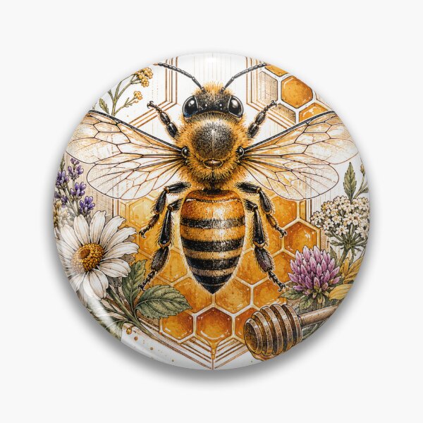 Item preview, Vintage Beekeeper Emblem | Honey Bee & Wildflower Nature Illustration designed and sold by SuDesignsStore.