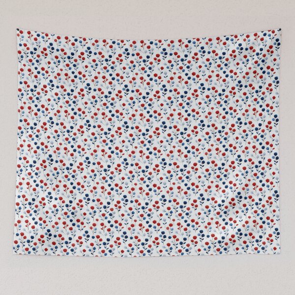Item preview, Red and Navy Botanical Floral Pattern | Vintage Style Floral Illustration Print | Classic Cottagecore Flower Garden | Aesthetic Minimalist Navy and Red Blooms | Modern Red and Navy Flower designed and sold by VivaFy.