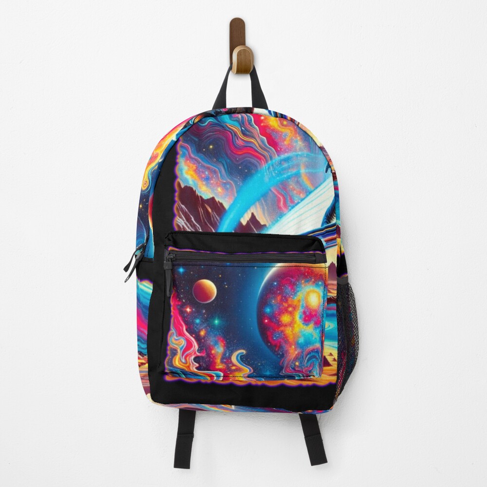 Cosmic Astronaut Surfing Psychedelic Space Art on a backpack