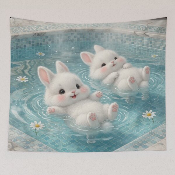 Item preview, Zen Bunnies Relaxation – Cute Fluffy Rabbits in Hot Spring Spa designed and sold by lovelistivkaa.