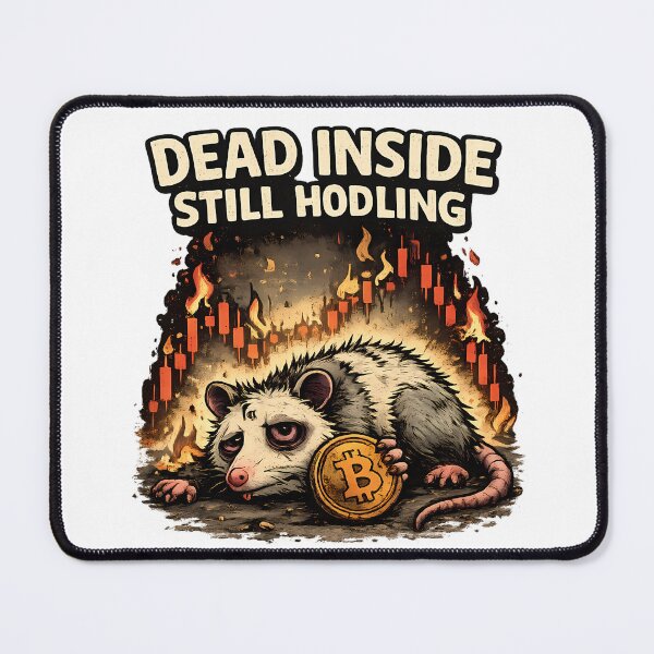 Item preview, Dead Inside Still Hodling Funny Crypto Opossum Bitcoin Meme designed and sold by DryHumorPrints.