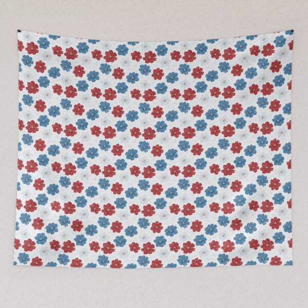 Item preview, Red and Navy Floral Pattern | Vintage Botanical Illustration Art | Classic Cottagecore Flower Design | Aesthetic Coquette Floral | Minimalist Red and Blue Blooms | Rustic Wildflower Botanical designed and sold by VivaFy.