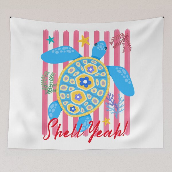 Item preview, Shell Yeah Preppy Sea Turtle Retro Pink Summer designed and sold by VibranPalette.