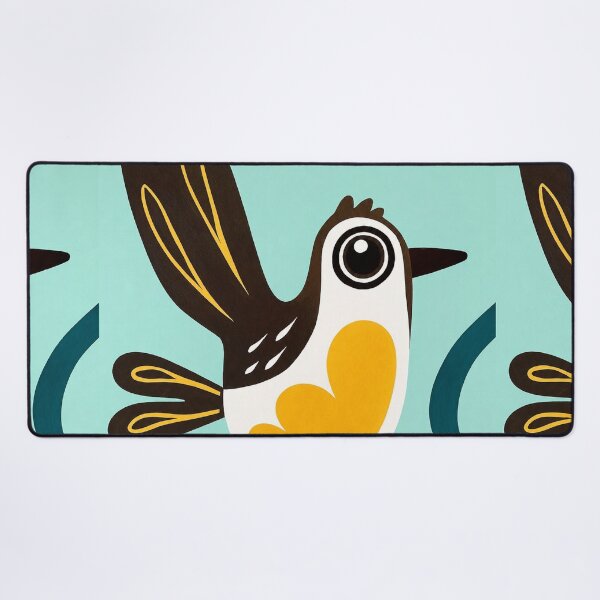 Item preview, Yellow Folk Bird on Aqua Branch | Minimal Bird Art designed and sold by Filora Atelier .