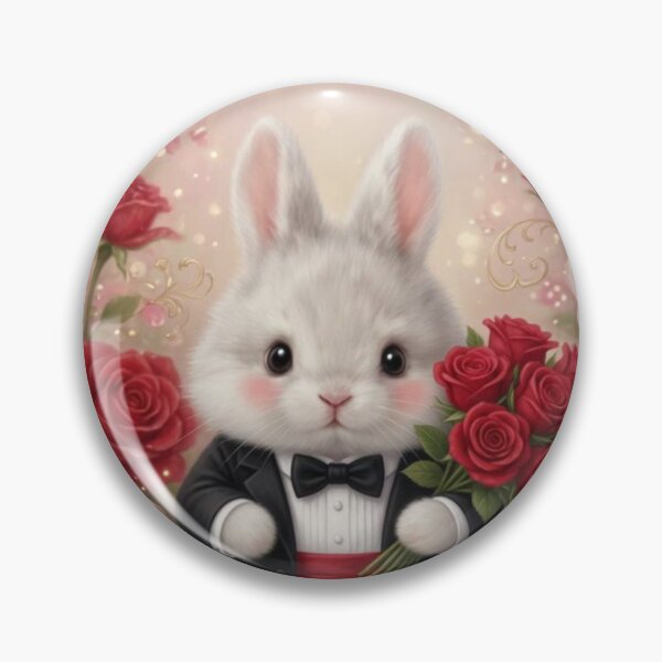 Item preview, Gentleman White Bunny in Tuxedo Holding Red Roses designed and sold by lovelistivkaa.