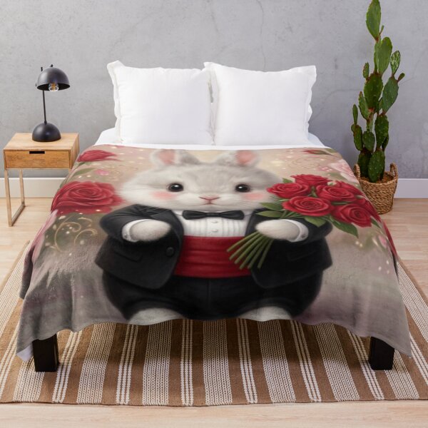 Item preview, Gentleman White Bunny in Tuxedo Holding Red Roses designed and sold by lovelistivkaa.