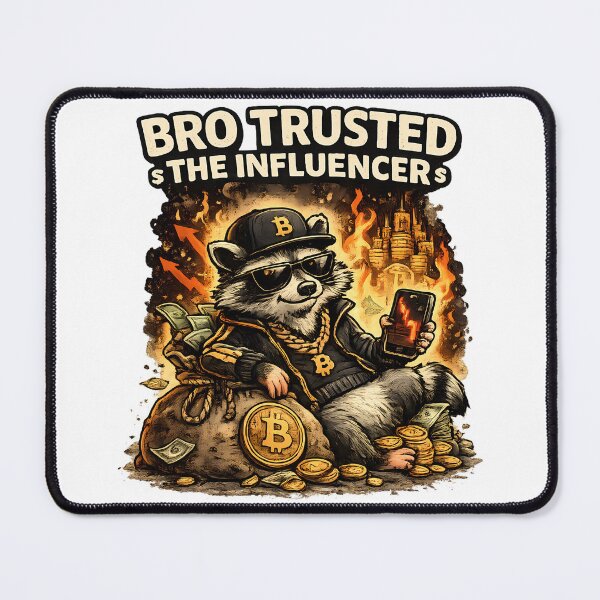 Item preview, Bro Trusted The Influencer Funny Crypto Raccoon Meme designed and sold by DryHumorPrints.