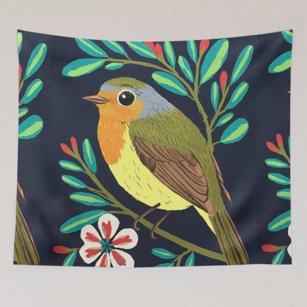 Item preview, Robin Bird with Flower | Dark Botanical Bird Art designed and sold by Filora Atelier .
