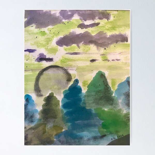 Item preview, Paper Moon Over Pines - Watercolor Nature Art  designed and sold by JamesDArting.